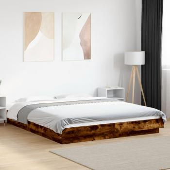Lit de chambre à coucher chêne fumé 160x200 cm avec lumières LED