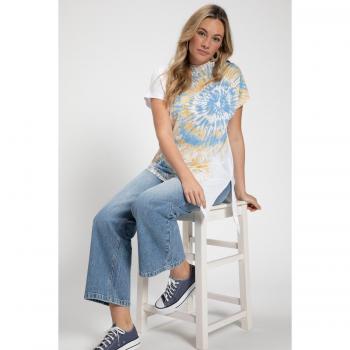 T-shirt blu oversize in cotone biologico con effetto tie dye, donna, taglia 48/50