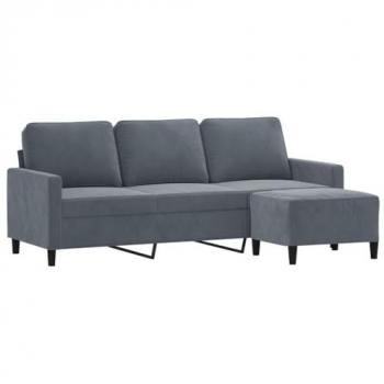 3-Seater Velvet Sofa with Footstool Dark Grey 180 cm