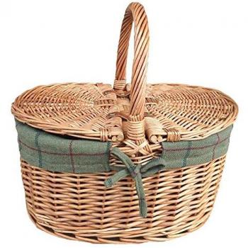 Large Red Light‑Steamed Oval Picnic Basket – Butterfly Lid, Unlined