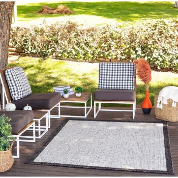 Teppich Outdoor Indoor Terrasse Balkon, Skandi Design, Elfenbein und Grau, 200 x 275 cm