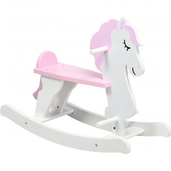 Caballito Balancín de Madera para Niños de 1-3 Años con Manillar y Pedales Carga 50 kg 68x27x46,5cm Blanco y Rosa