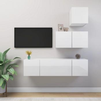 VIDAXL 4-Piece TV Unit in High Gloss White, Engineered Wood
