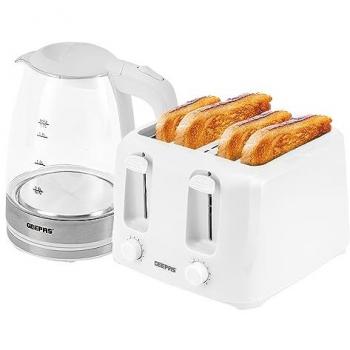 Geepas 4 Slice Bread Toaster & 1.7L Illuminating Electric Glass Kettle Set – 2200W Cordless Jug Kettle, Auto Shut Off & Boil Dry Sensor – 1400W Toaster with Dual Control & 6 Level Browning, White