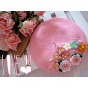 Womens Winter Wool Knit Flower Beret Hat