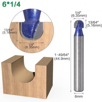 Solid Carbide 6 mm Radius Core Milling Bit – Ball‑Nose Router End Mill with 1 mm Cove