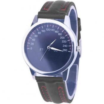 Unisex Car Dash Board Round Dial Faux Leather Strap Analog Watch