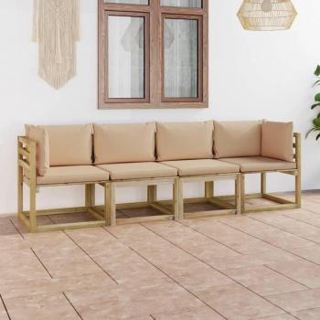 Beige 4-Sitzer Gartensofa mit Kissen