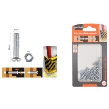 Set 40 Viti Vite Testa A Croce Tonda 3x12 Mm con Dadi Esagonali M3