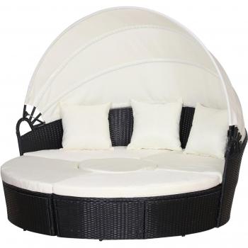 Outsunny Black Rattan Round Sofa Day Bed with Cushions