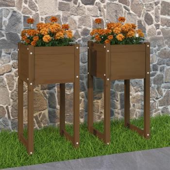 Día y Noche Jardinera 2 uds madera maciza de pino marrón miel 40x40x81 cm