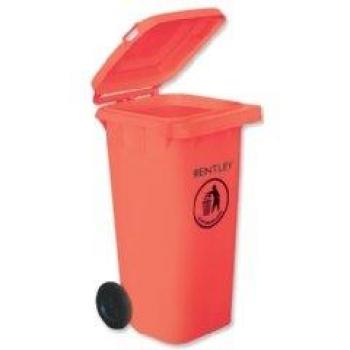 High‑Density Red 120L Wheelie Bin – Charles Bentley, Rear Wheels
