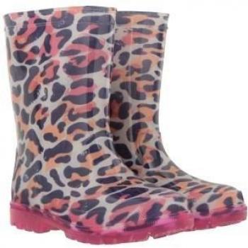 Mountain Warehouse Kids Splashed Leopard Print Flashing Lights Wellies