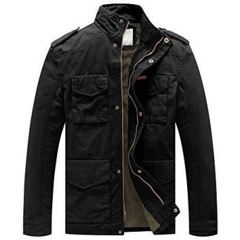 WenVen Black Cotton Jacket for Men
