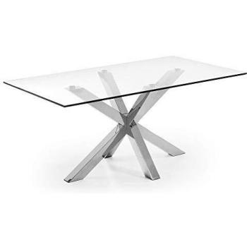 Kave Home Tavolo Argo 180x100 cm, in vetro e acciaio inox