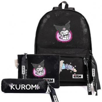 Mochila Kuromi Negra de Tres Compartimentos