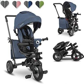 LIONELO Tris 2 in 1 triciclo bambini e passeggino sedile girevole 180 gradi regolabile e compatta con ruota libera borsa spaziosa e portabibite da 1,5 a 5 anni fino a 25 kg (blu)