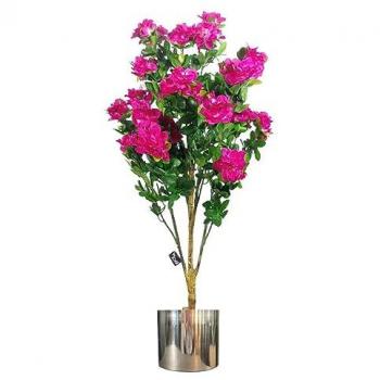 100cm Pink Azalea Artificial Flower Tree with Silver Planter