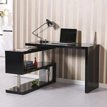 Mueble de oficina: escritorio PC + estante, tono negro