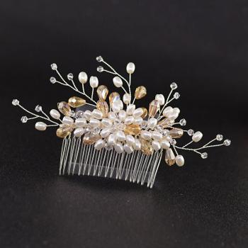 Silver Handmade Crystal Pearl Bridal Hair Comb