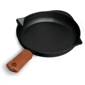 Burnhard Padella di ghisa 30 cm, manico in pelle, colore nero
