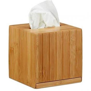 Portasalviette Quadrato Scatola Portafazzoletti Portacosmetici in Bambù HBT 14x14x14 cm Marrone – Relaxdays