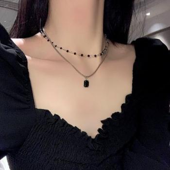 Luxe Noir 2C – Collier à Strass Ajusté, Acier Inox