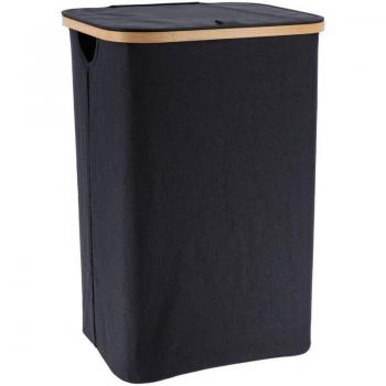 Panier à linge pliable noir bambou avec couvercle tendance