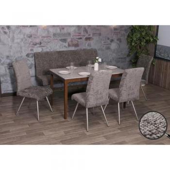 Set complet salle à manger HWC‑G55 : 4 chaises et banc 160 cm – inox brossé, textile chenille gris foncé