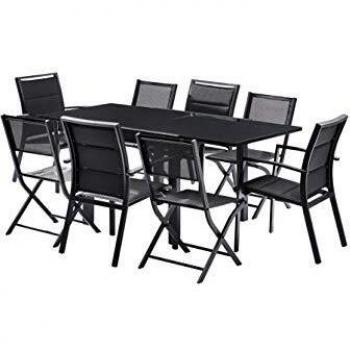 Ensemble Wilsa Garden Ensemble ModuloT4/8+F4+C4 Full Verre Structure Noir Plateau Mobilier de Jardin