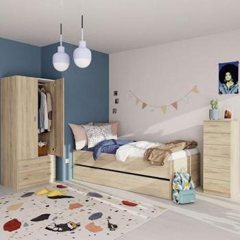 Conjunto Muebles Dormitorio Juvenil Tibet (Cama 90 + Armario + Sinfonier) Color Roble Cambrian