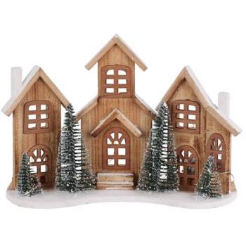 Décoration maison Noël – Village en bois à 20 LED (38x12x2 cm)
