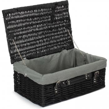 46cm Black Willow Picnic Basket with Grey Interior