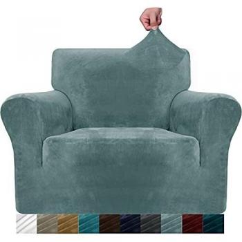 MAXIJIN – Housse de canapé en velours épais super extensible antidérapant pour animaux domestiques (fauteuil 1 place avec accoudoirs, bleu pâle)