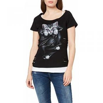 Spiral Direct Women's Bright Eyes-2In1 White Ripped Top T-Shirt, Black (Size: XL)