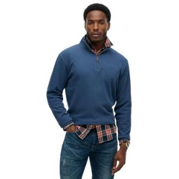Superdry Pull Homme Côtelé à Col Zippé Bleu 2XL