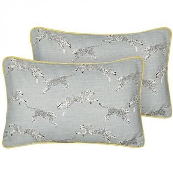 Cheetah Motif Scatter Cushion Set in Grey Cotton