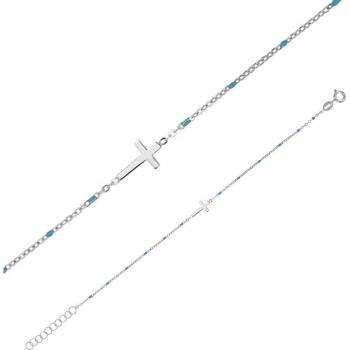 Rhodium-Plated Silver Bracelet featuring Turquoise Cross