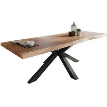 Loreno® Esstisch mit Baumkante, Akazienholz, aufgedoppelte Platte, Spider-Gestell
