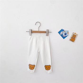Collants mignons pour enfants, imprimé ours, taille haute, blanc/gris