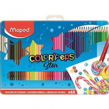 Maped 832059 “Color’Peps” Dreiecksbuntstifte – 48 Stück, Metalletui