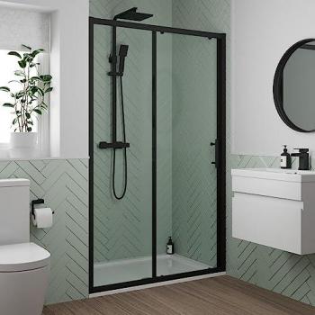 Luxura 1200mm Modern Black Framed Sliding Shower Door with 6mm Toughened Glass