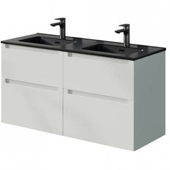 Meuble Suspendu Blanc Mat avec Vasque Noire