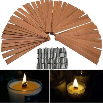 50PCS Wooden Wick Candle Making Kit with Metal Sustainers 12.5 x 75mm