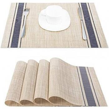 ARTAND Boho Blue Line Placemats – 4 Pack, Washable & Non‑Slipping