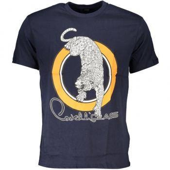 Cavalli Class Herren T-Shirt mit Leopard-Logo in Blau, Baumwolle, Größe M