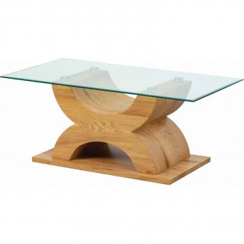 Ripiano Soggiorno Dmora 110x60x45, Struttura Quercia con Vetro