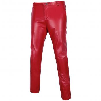 Pantalones de Cuero Rojo con Forro de Lana para Hombre EU29