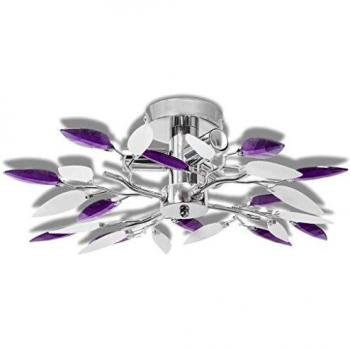 VidaXL White & Purple Acrylic Crystal Leaf Ceiling Light 3 E14 Bulbs