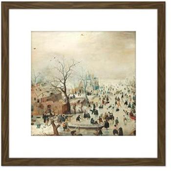 Avercamp Snowy Skaters – 8x8 Wooden-Framed Art Print, Brown Mount